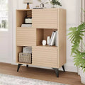 3-Tier Book Shelf & Storage Cabinet - Solid Wood Pantry Cabinet with Adjustable Shelves,Small Storage Cabinet for Living Room, Kitchen
