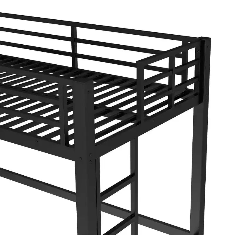 Letto a soppalco in metallo con doppia scala e ringhiere, struttura letto a soppalco di varie misure con spazio aperto sotto il letto per dormitori, camere da letto, nero
