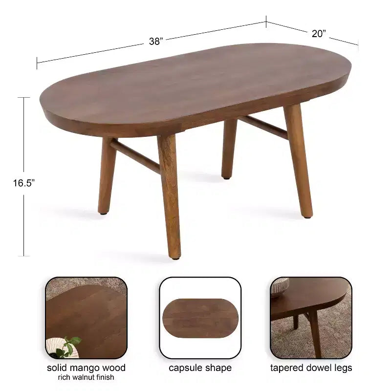 Tavolino ovale in legno Kate and Laurel Conan, 38x20x17, marrone noce