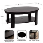Tavolino da caffè ovale in legno Kate e Laurel Foxford, 38x24x18, nero