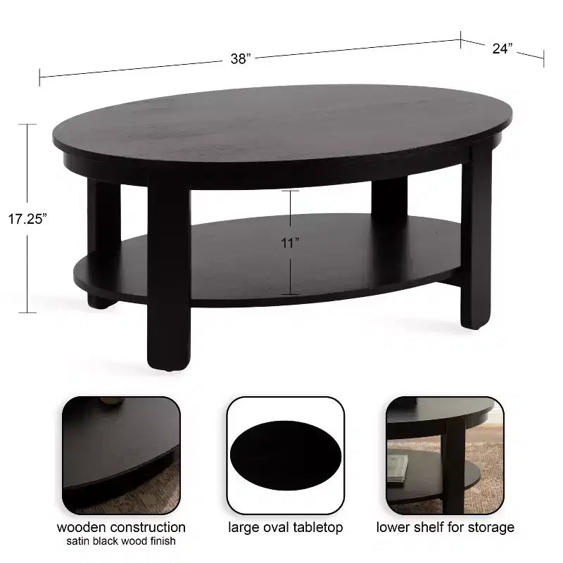 Tavolino da caffè ovale in legno Kate e Laurel Foxford, 38x24x18, nero