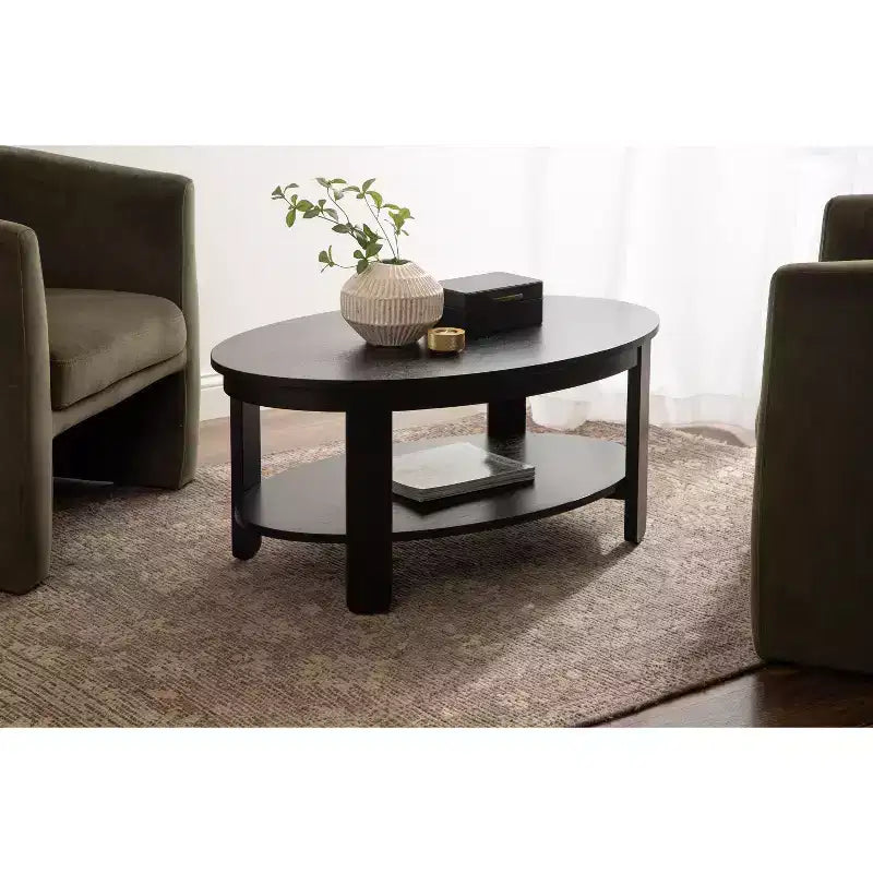 Tavolino da caffè ovale in legno Kate e Laurel Foxford, 38x24x18, nero