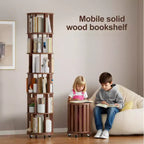 Libreria rotante in legno a 6 livelli, girevole a 360°, per bambini, scaffali stretti con ruote per piccoli spazi, angoli, camere da letto, uffici, noce