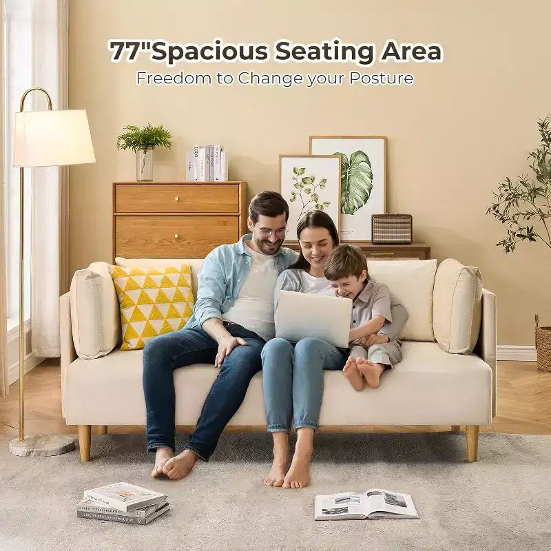 Divanetto in velluto beige da 76", 2 posti oversize con sedute extra profonde e 2 cuscini rimovibili, divano morbido per soggiorno moderno