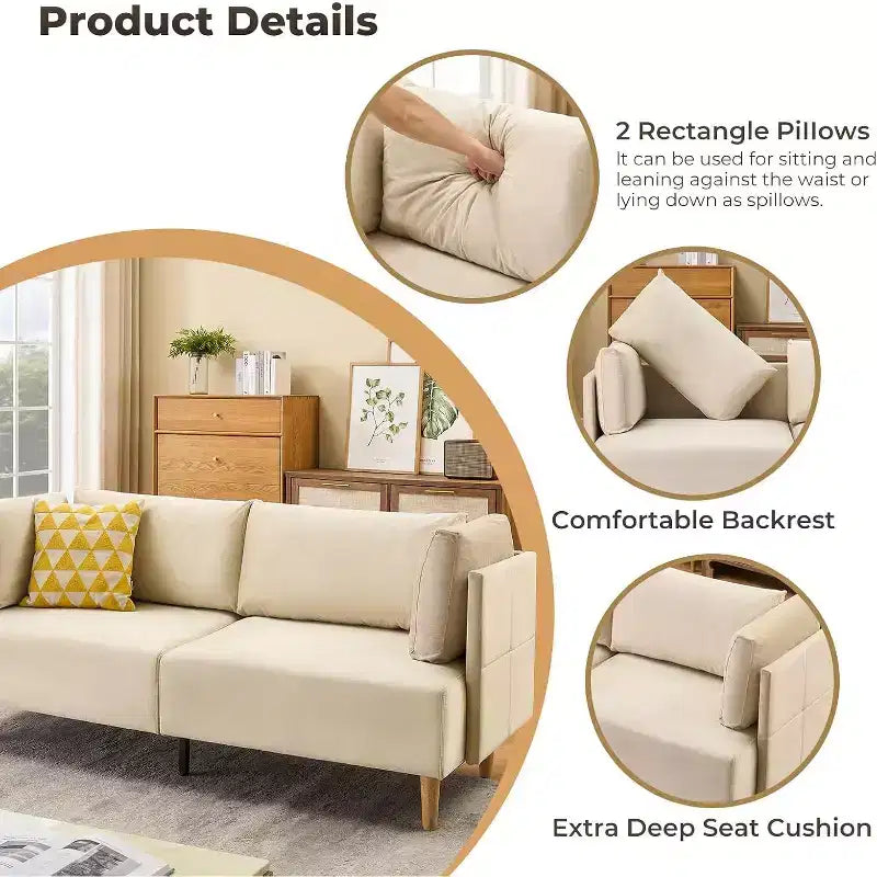 Divanetto in velluto beige da 76", 2 posti oversize con sedute extra profonde e 2 cuscini rimovibili, divano morbido per soggiorno moderno