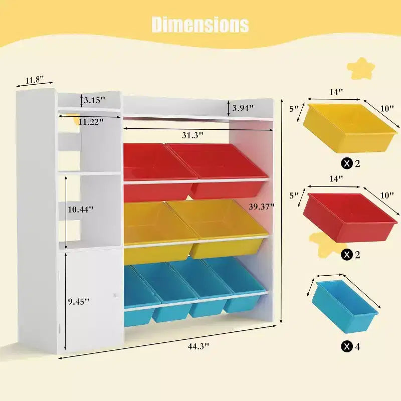 Mobiletto contenitore in MDF per bambini, scaffale organizer con contenitori per cameretta dei bambini o sala giochi