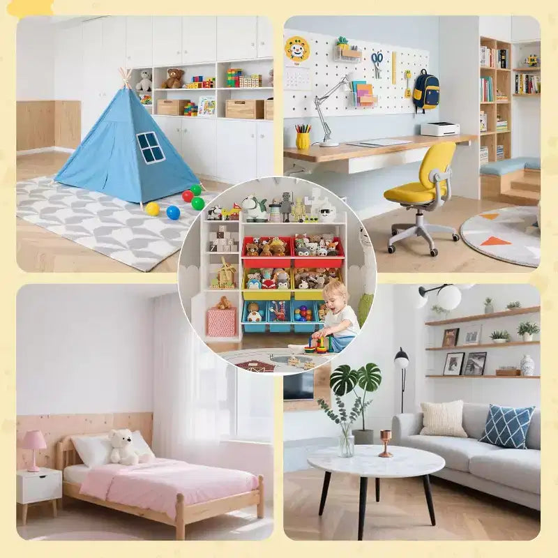 Mobiletto contenitore in MDF per bambini, scaffale organizer con contenitori per cameretta dei bambini o sala giochi