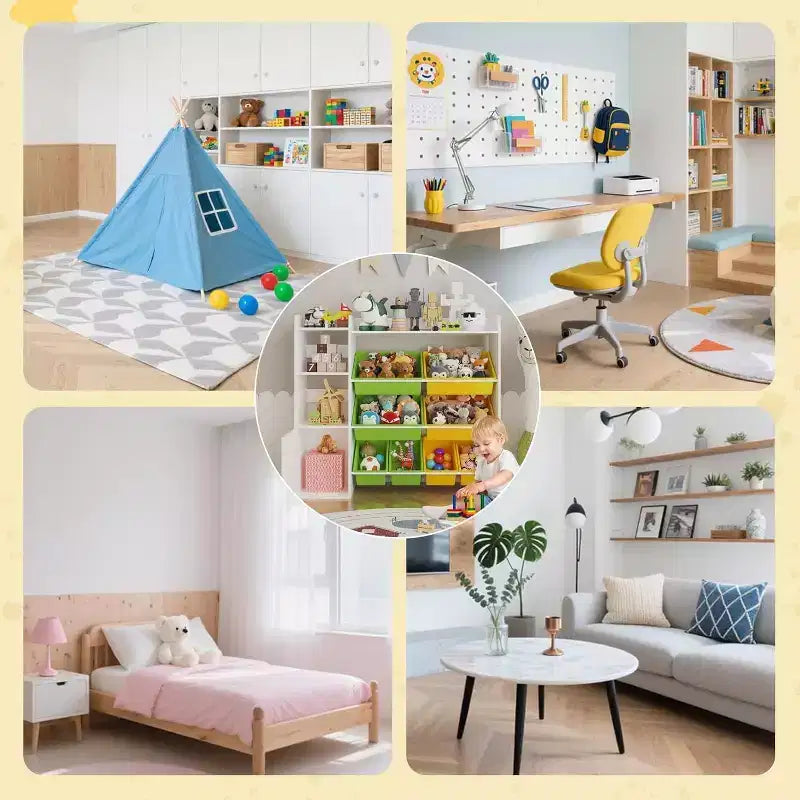 Mobiletto contenitore in MDF per bambini, scaffale organizer con contenitori per cameretta dei bambini o sala giochi