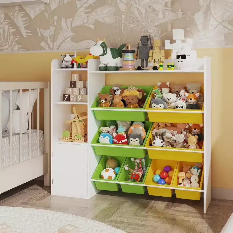 Mobiletto contenitore in MDF per bambini, scaffale organizer con contenitori per cameretta dei bambini o sala giochi