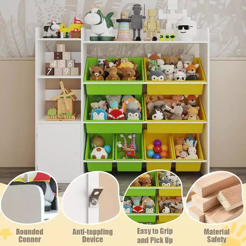 Mobiletto contenitore in MDF per bambini, scaffale organizer con contenitori per cameretta dei bambini o sala giochi