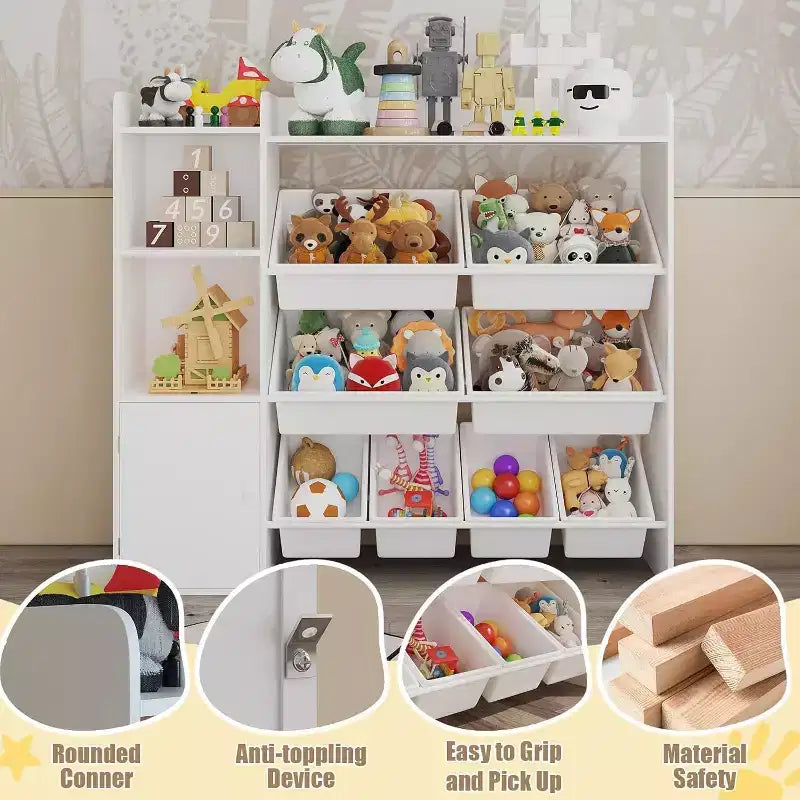 Mobiletto contenitore in MDF per bambini, scaffale organizer con contenitori per cameretta dei bambini o sala giochi