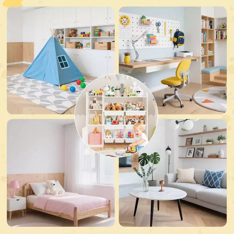 Mobiletto contenitore in MDF per bambini, scaffale organizer con contenitori per cameretta dei bambini o sala giochi