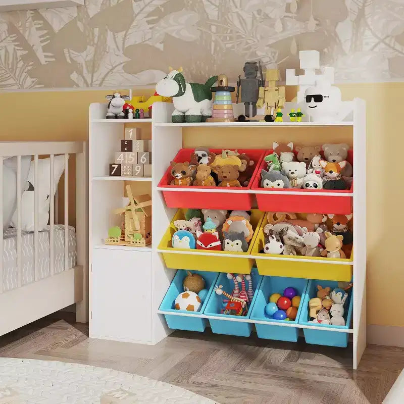 Mobiletto contenitore in MDF per bambini, scaffale organizer con contenitori per cameretta dei bambini o sala giochi