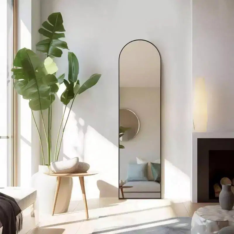Specchio Nero Ad Arco, 150x40 cm, a Figura Intera. Cornice Sottile in Alluminio da Appendere o Appoggiare in Camera da Letto o Spogliatoio