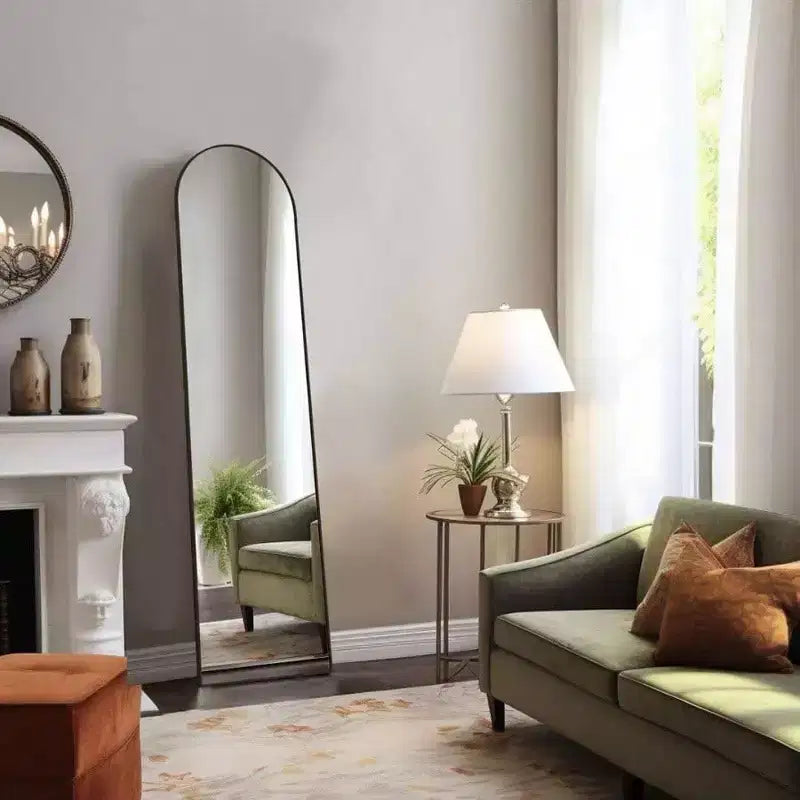 Specchio Nero Ad Arco, 150x40 cm, a Figura Intera. Cornice Sottile in Alluminio da Appendere o Appoggiare in Camera da Letto o Spogliatoio