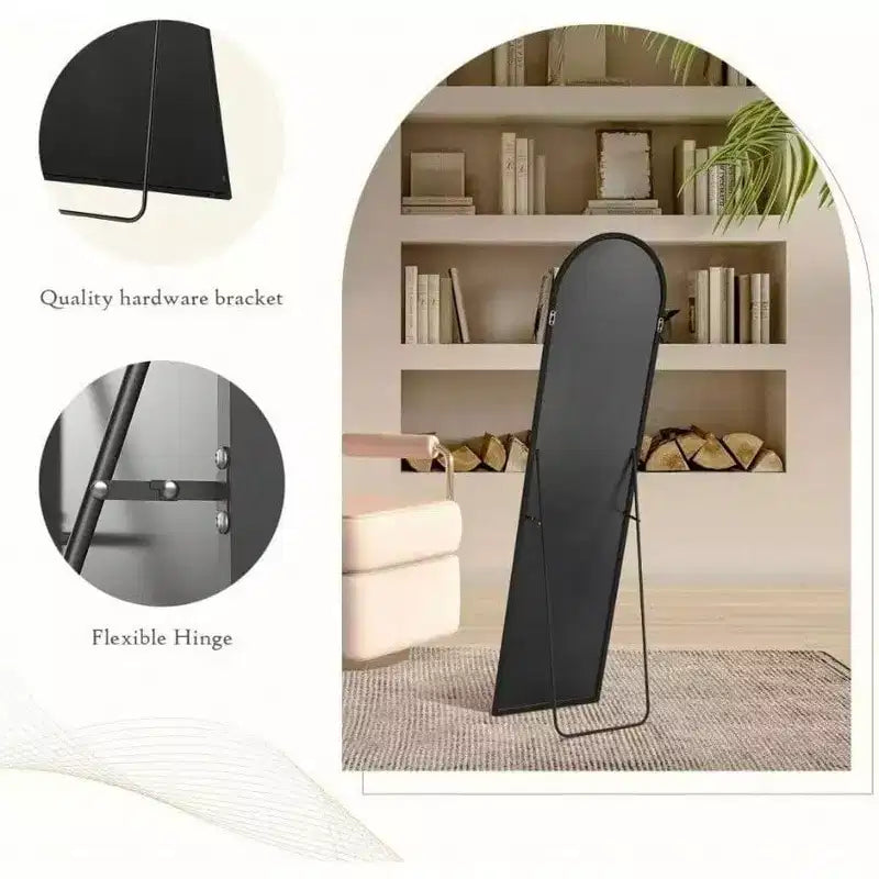 Specchio Nero Ad Arco, 150x40 cm, a Figura Intera. Cornice Sottile in Alluminio da Appendere o Appoggiare in Camera da Letto o Spogliatoio