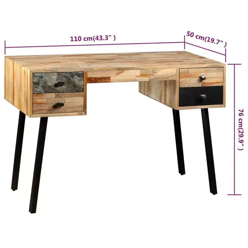 Scrivania in teak massiccio di recupero 110x50x76 cm