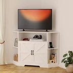 Mobile TV ad angolo per TV fino a 55 pollici, Centro di intrattenimento in stile rustico moderno, Mobile TV in legno con console multimediale e armadietti a ripiani per soggiorno