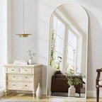 Specchio ad arco bianco 71x26 con supporto e cornice in alluminio. Design a figura intera per camera da letto o soggiorno