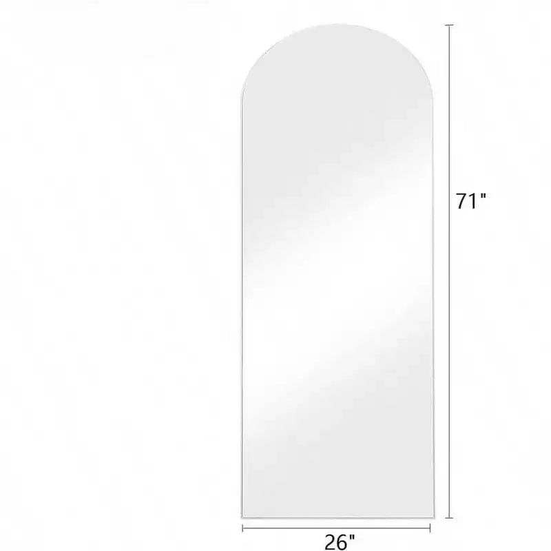 Specchio ad arco bianco 71x26 con supporto e cornice in alluminio. Design a figura intera per camera da letto o soggiorno