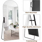 Specchio ad arco bianco 71x26 con supporto e cornice in alluminio. Design a figura intera per camera da letto o soggiorno