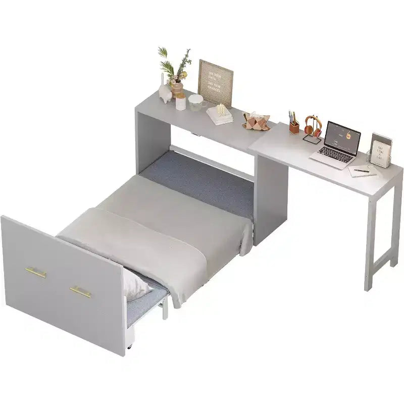 Letto a cassettiere a una piazza con scrivania, cuscino pieghevole, scrivania regolabile, letto a armadio per camera degli ospiti, piccoli spazi, senza rete a molle