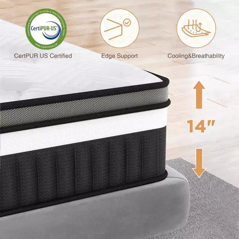 Materasso King Size, 35 cm di spessore in memory foam rinfrescante e molle insacchettate singolarmente, materasso ibrido, materasso King in scatola, Certificazione CertiPUR-US