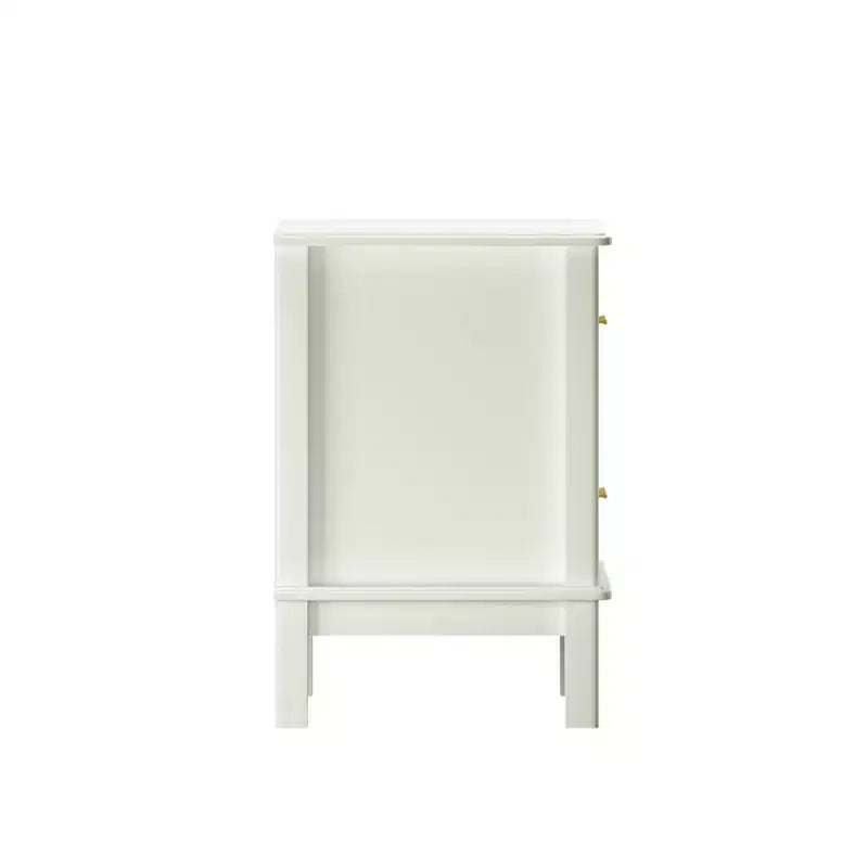 Comodino moderno con 2 cassetti, Tavolino laterale per divano, Tavolino d'appoggio, Bianco crema