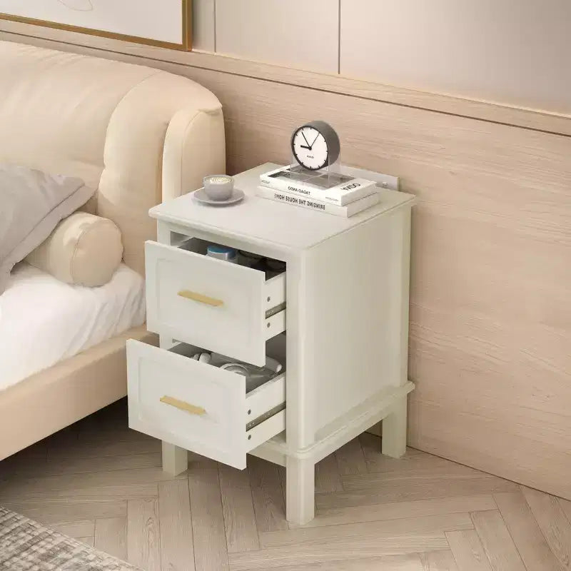 Comodino moderno con 2 cassetti, Tavolino laterale per divano, Tavolino d'appoggio, Bianco crema