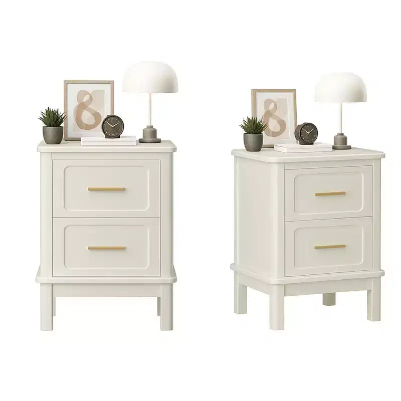 Comodino moderno con 2 cassetti, Tavolino laterale per divano, Tavolino d'appoggio, Bianco crema