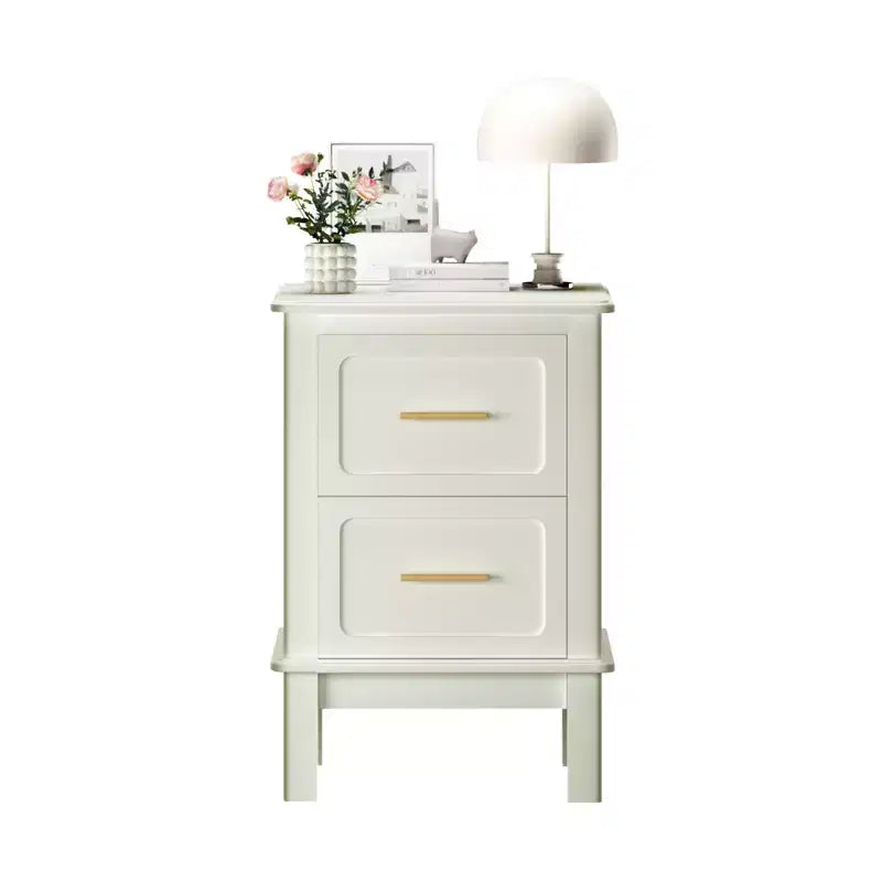 Comodino moderno con 2 cassetti, Tavolino laterale per divano, Tavolino d'appoggio, Bianco crema