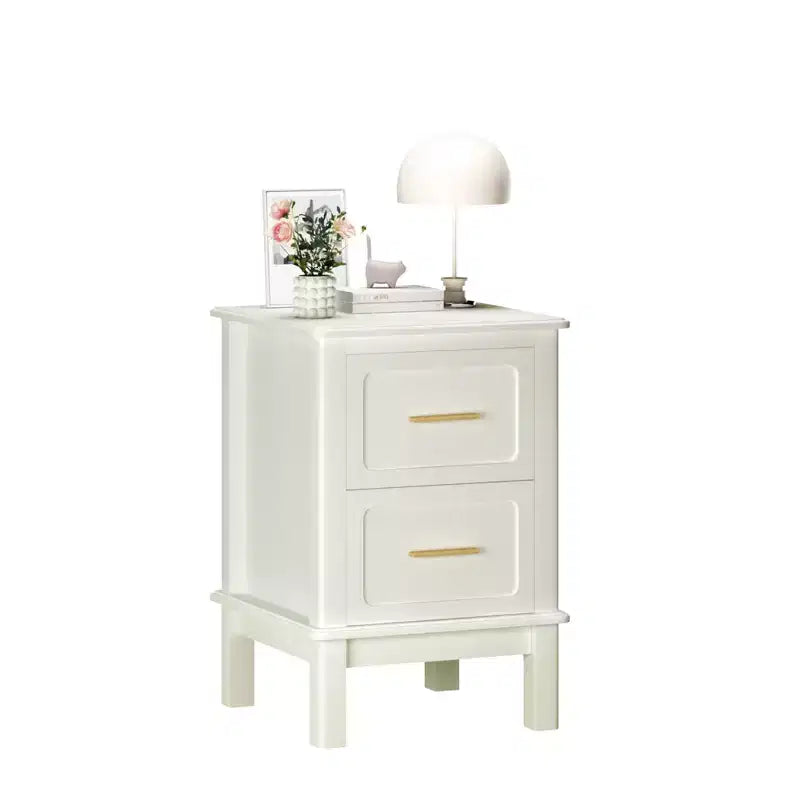 Comodino moderno con 2 cassetti, Tavolino laterale per divano, Tavolino d'appoggio, Bianco crema