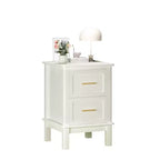 Comodino moderno con 2 cassetti, Tavolino laterale per divano, Tavolino d'appoggio, Bianco crema