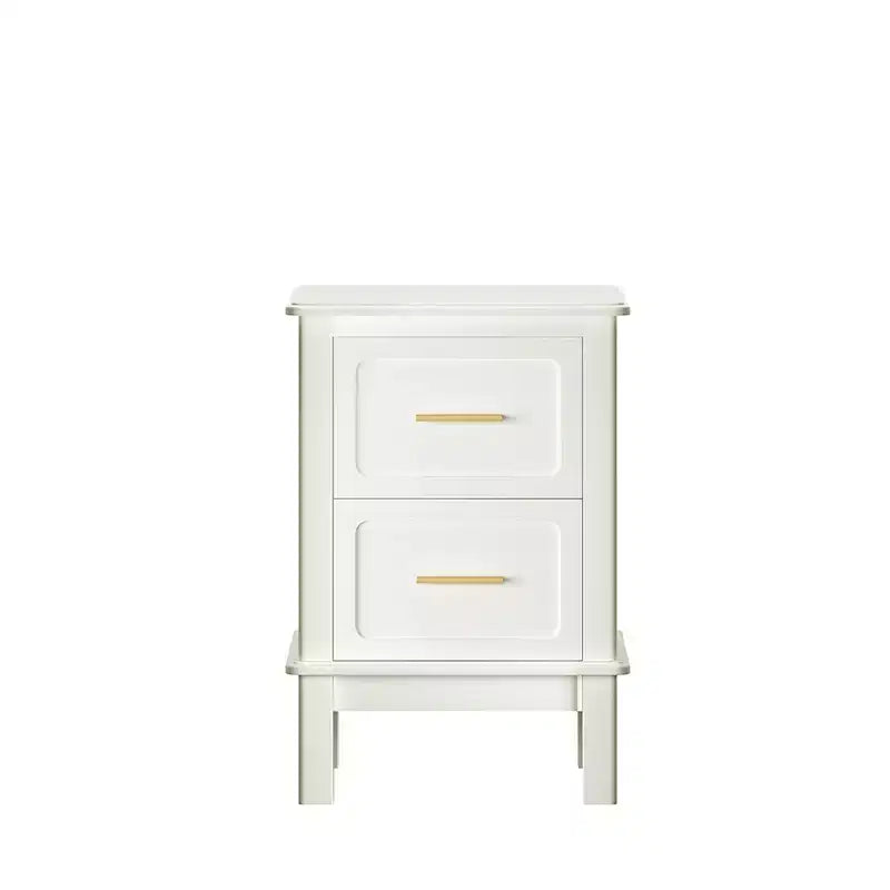 Comodino moderno con 2 cassetti, Tavolino laterale per divano, Tavolino d'appoggio, Bianco crema
