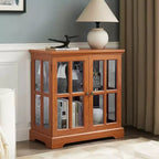 Vetrina antica con ripiani regolabili, vetrinetta di qualità dal design retrò con ante a griglia, elegante libreria e mobile contenitore per l'arredamento della casa