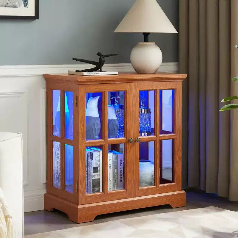 Vetrina antica con ripiani regolabili, vetrinetta di qualità dal design retrò con ante a griglia, elegante libreria e mobile contenitore per l'arredamento della casa