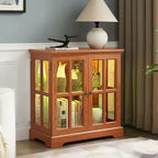 Vetrina antica con ripiani regolabili, vetrinetta di qualità dal design retrò con ante a griglia, elegante libreria e mobile contenitore per l'arredamento della casa