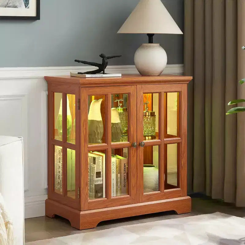 Vetrina antica con ripiani regolabili, vetrinetta di qualità dal design retrò con ante a griglia, elegante libreria e mobile contenitore per l'arredamento della casa