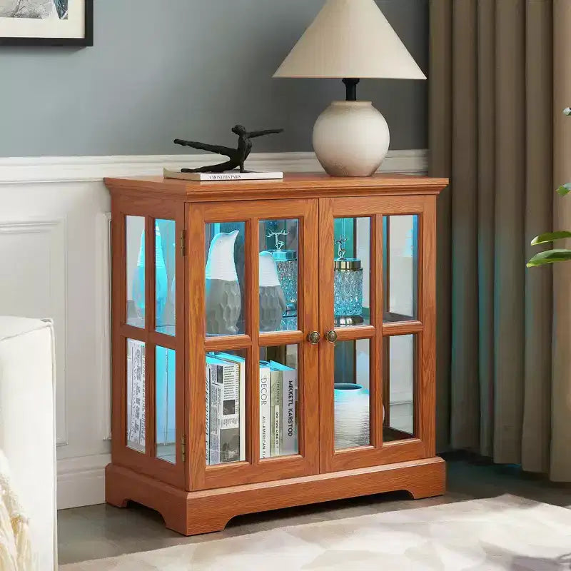 Vetrina antica con ripiani regolabili, vetrinetta di qualità dal design retrò con ante a griglia, elegante libreria e mobile contenitore per l'arredamento della casa