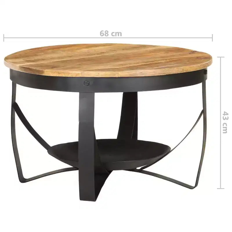 Tavolino da caffè marrone, legno di mango nero grezzo, ferro, media resistenza - 26,8 x 16,9 legno di mango massiccio
