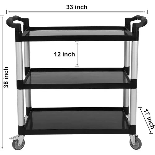 Carrello di servizio resistente con capacità di 163 kg e ruote bloccabili, carrello di utilità commerciale a 3 ripiani per cucine di ristoranti e pulizie di hotel