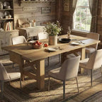 Tavolo da pranzo da fattoria da 180 cm per 6-8 persone, tavolo da cucina in legno con piano spesso e gambe triangolari, nero rustico per sala da pranzo o ufficio