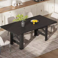 71in Farmhouse Dining Table For 6 To 8, Wooden Kitchen Table With Thick Top And Triangular Legs, Rustic Black For Dining Room Or Office