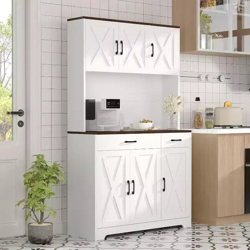 71 Farmhouse Kitchen Pantry Cabinet, Tall Freestanding Storage Hutch, for Dining Room, Living Room