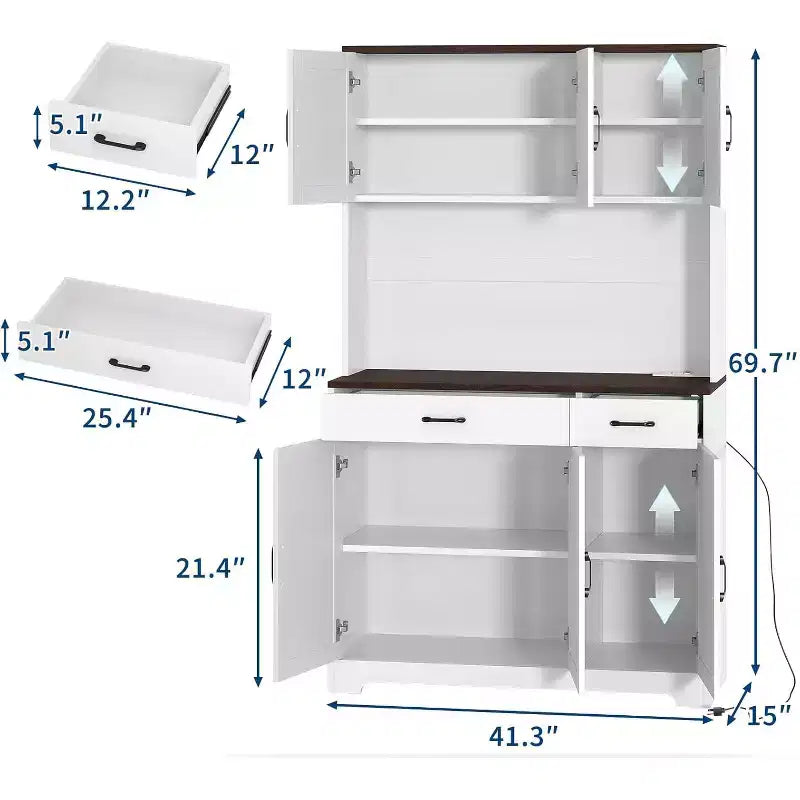 Credenza da cucina a colonna 71 Farmhouse, mobile credenza alto autoportante, per sala da pranzo, soggiorno