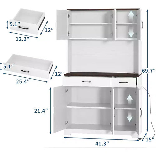 Credenza da cucina a colonna 71 Farmhouse, mobile credenza alto autoportante, per sala da pranzo, soggiorno