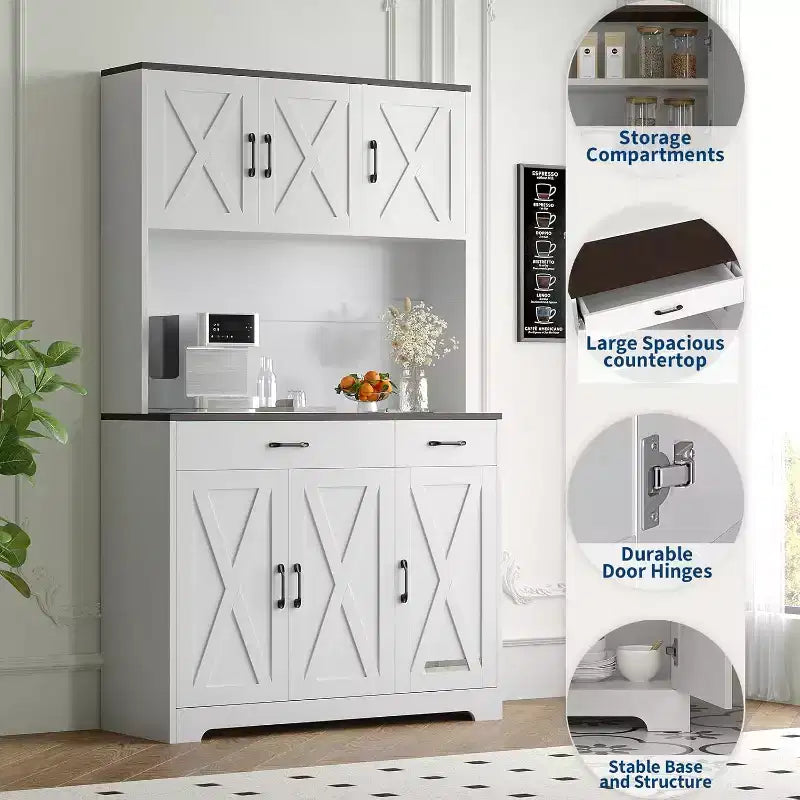 Credenza da cucina a colonna 71 Farmhouse, mobile credenza alto autoportante, per sala da pranzo, soggiorno