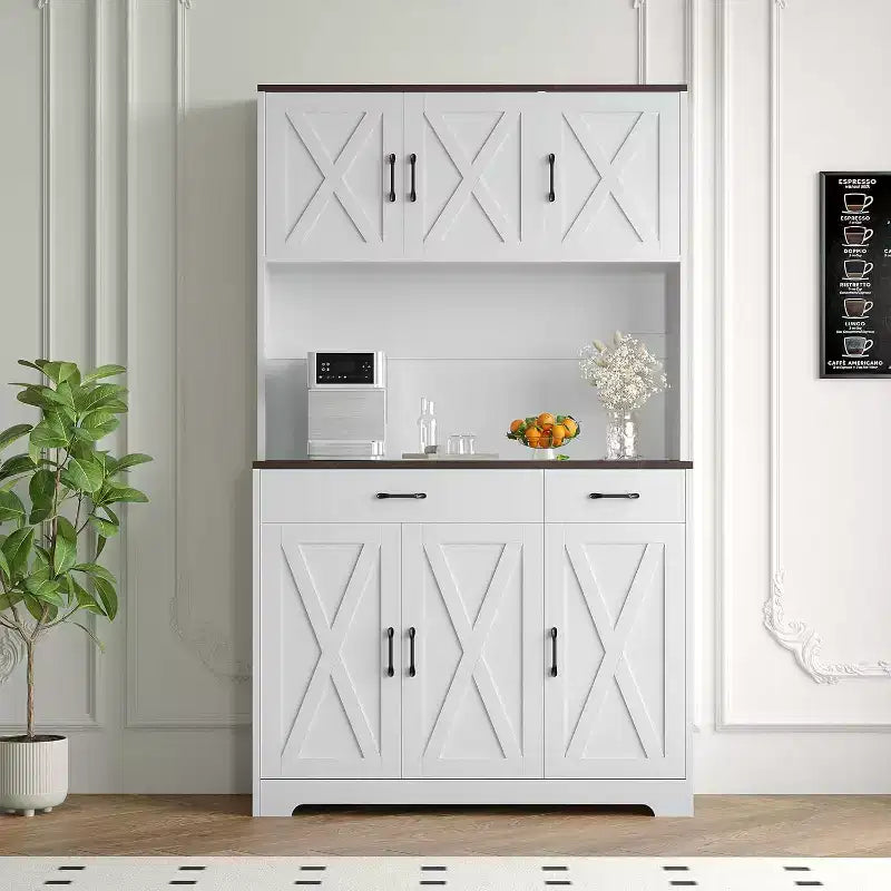 Credenza da cucina a colonna 71 Farmhouse, mobile credenza alto autoportante, per sala da pranzo, soggiorno