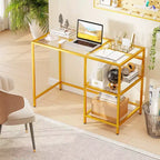 Scrivania per computer con scaffali, scrivania da ufficio 42'' con telaio in metallo per soggiorno Nero/Oro