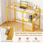Scrivania per computer con scaffali, scrivania da ufficio 42'' con telaio in metallo per soggiorno Nero/Oro